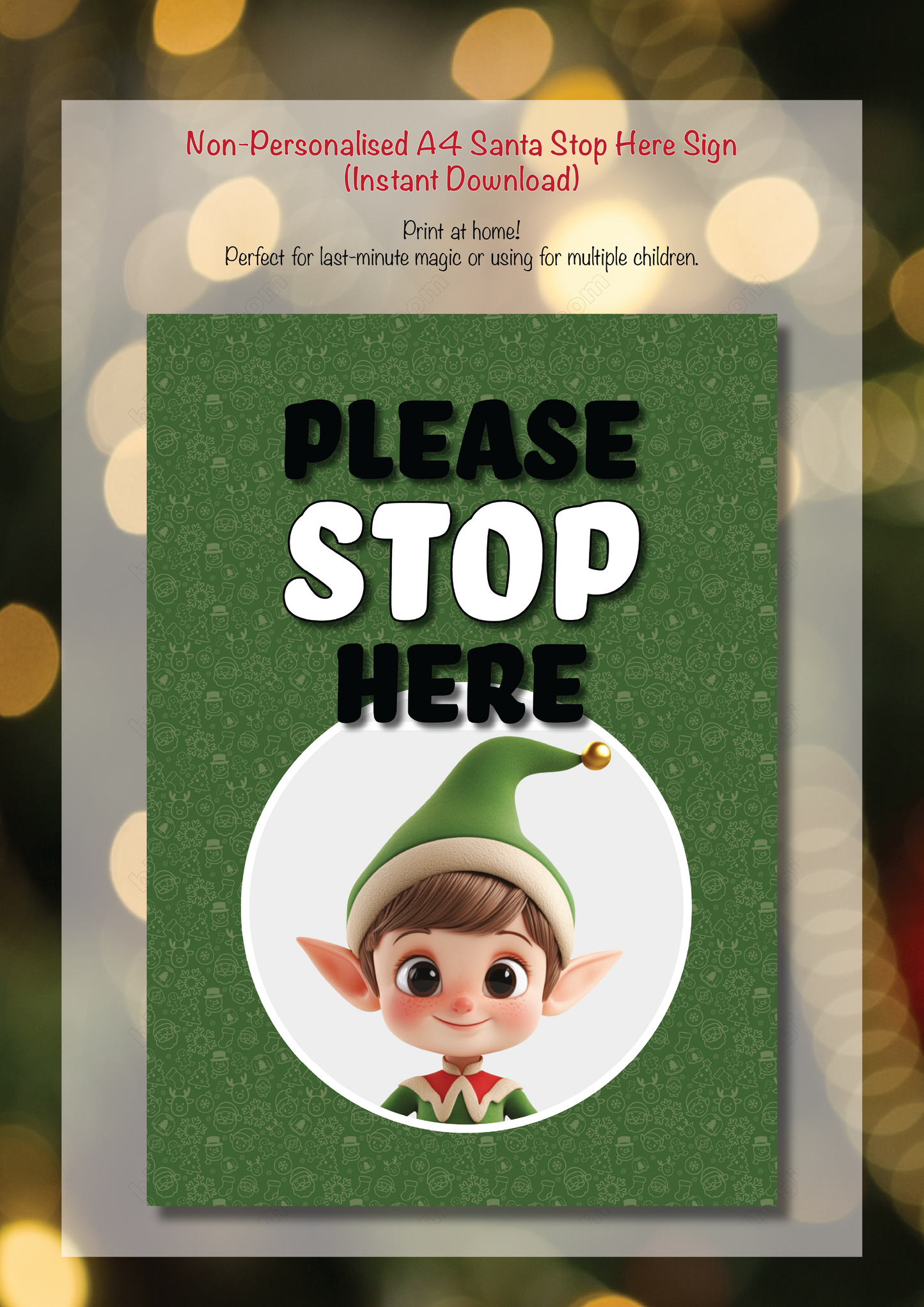 Santa Please Stop Here Sign | A4 | Instant PDF Download, Personalised Download or Personalised Print