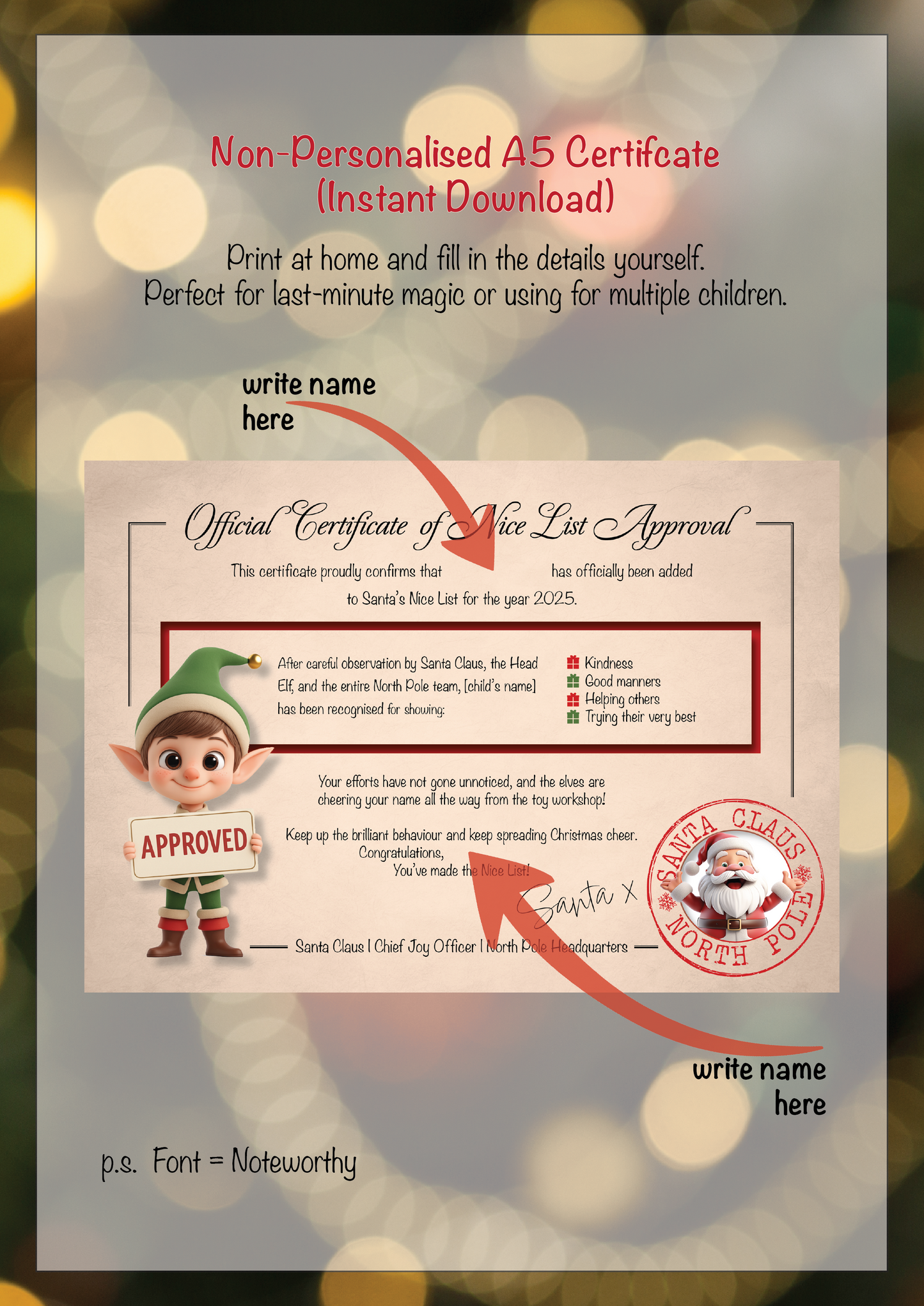 SANTA'S NAUGHTY OR NICE BUNDLE - Santa’s Official Naughty or Nice Checklist & Official Certificate of Nice List Approval | A5 | Instant PDF Download, Personalised Download or Personalised Print