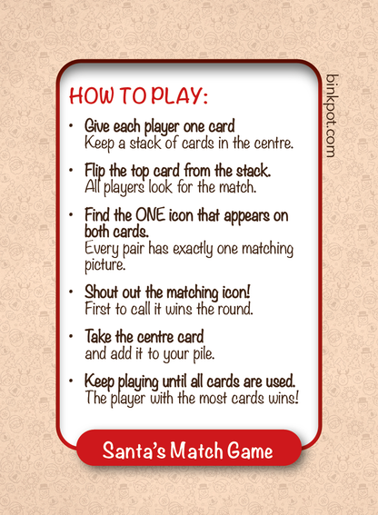 Santa’s Match Game | Family Christmas Card Game | Instant Download or Print