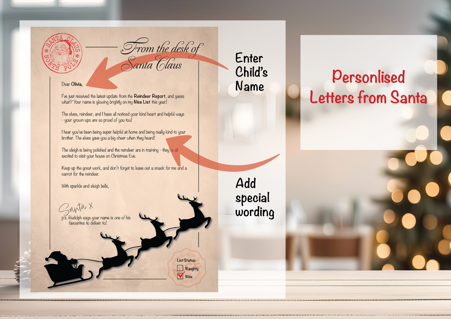Letter From Santa – Choose from 3 Magical Designs | A4 | Instant PDF Download, Personalised Download or Personalised Print