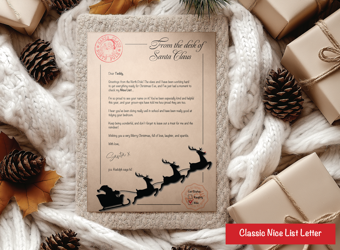 Letter From Santa – Choose from 3 Magical Designs | A4 | Instant PDF Download, Personalised Download or Personalised Print
